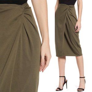 Chelsea28 Olive Green Twist-Front Pencil Skirt